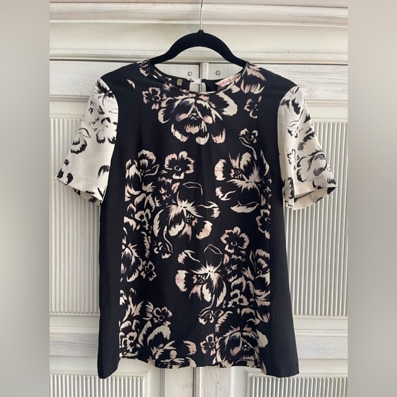 REBECCA TAYLOR Floral Black and White Silk Top, 0 - Picture 1 of 8